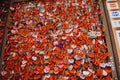 Many red locks in the form of hearts with the names of lovers. Near Juliet`s house in Verona. Love, hearts lock Italy Royalty Free Stock Photo