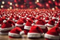 Many red Santa hats Symbol of Christmas traditions. ai generative