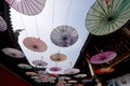 Many retro Asian oiled paper umbrellas