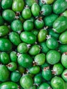 Many ripe feijoa fruits top right view - background