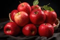 Many ripe juicy red apples covered with water drops. Generative AI Royalty Free Stock Photo