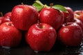 Many ripe juicy red apples covered with water drops. Generative AI Royalty Free Stock Photo