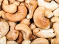 Many roasted cashew nuts close up