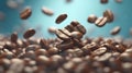 Many roasted coffee beans flying in the air Ai generated image