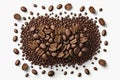 Many roasted coffee beans lie