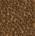 Many roasted coffee beans on a sackcloth background illustration