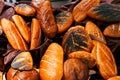 Many rolls of different breads in the bakery restaurant Royalty Free Stock Photo