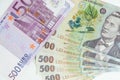 Many romanian leu high banknotes and 500 euro bill