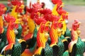 Rooster statues in King Naresuan the great shrine