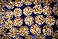 Many round popcorn cups. top view Royalty Free Stock Photo