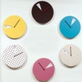 Many round wall clocks that mark the passage of time Royalty Free Stock Photo