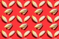 many row endives salad roots or chicory on red background, top view, healthy organic meal concept Royalty Free Stock Photo