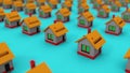Many rows of colorful houses. Computer generated house property market for rent and home buyers. 3d rendering isometric