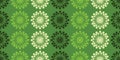 Many Rows of Colorful Large Flowers Pattern, Colored in Various Shades of Green - Retro Style Texture, Background, Design Element