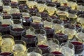 Many rows of glasses of wine and champagne Royalty Free Stock Photo