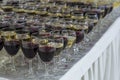 Many rows of glasses of wine and champagne Royalty Free Stock Photo