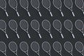 Many rows of tennis racquets. Sports equipments