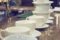 Many rows of white coffee cup on table Royalty Free Stock Photo
