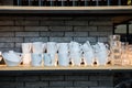 Many rows of white mugs or cups for coffee and tea Royalty Free Stock Photo