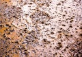 Rugged holes on the rusty color concrete floor