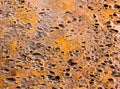 Rugged holes on the rusty color concrete floor