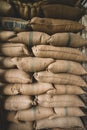Sacks full of rice in a factory