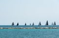 Many sailboats sailing in a Michigan Lake Royalty Free Stock Photo