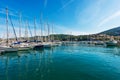 Many Sailing Boats moored in the Port of Lerici village - Liguria Italy Royalty Free Stock Photo