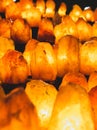 Many salt lamp orange color light for sale Royalty Free Stock Photo