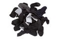 Many scattered male socks isolated on white background, lost second sock.