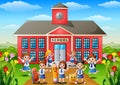 Many school children in front of school building Royalty Free Stock Photo