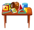 Many school materials on table