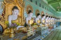 Many seated Buddha sculptures, walls decorated with glass mosaics, Umin Thounzeh, Umin Thonse or U Min Thonze Pagoda, Sagaing