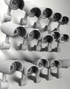 Many security cameras on the city , big brother watching you. Surveillance CCTV camera. 3D rendering Royalty Free Stock Photo