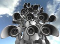 Many security cameras on the city pillar, big brother watching you. Surveillance CCTV camera. 3D rendering Royalty Free Stock Photo