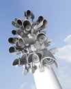 Many security cameras on the city pillar, big brother watching you. Surveillance CCTV camera. 3D rendering