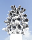 Many security cameras on the city pillar, big brother watching you. Surveillance CCTV camera. 3D rendering Royalty Free Stock Photo