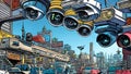 Many security CCTV cameras in the city street Royalty Free Stock Photo