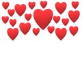Many several red hearts of different sizes floating over the top of the illustration