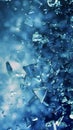 Broken glass shards flying through a blue abstract background Royalty Free Stock Photo