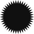 Many sharp triangles are pointing outward from the center of a black starburst shape, creating a dynamic and pointed