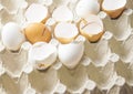 many shell egg scattered in a cardboard package made of recycled waste paper