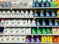 Many shelves containing a variety of laundry detergents