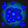 Many shiny blue molecules