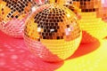 Many shiny disco balls on floor, color toned Royalty Free Stock Photo