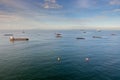 Many ships in Leamchabang harbor. Aerial view