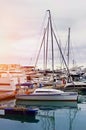 Many ships and yachts in the seaport. Beautiful seascape. Vertical photography Royalty Free Stock Photo