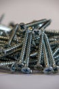 Many silver colored galvanized wood screws Royalty Free Stock Photo