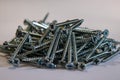 Many silver colored galvanized wood screws Royalty Free Stock Photo