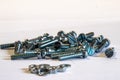 Many silver metric machine screws Royalty Free Stock Photo